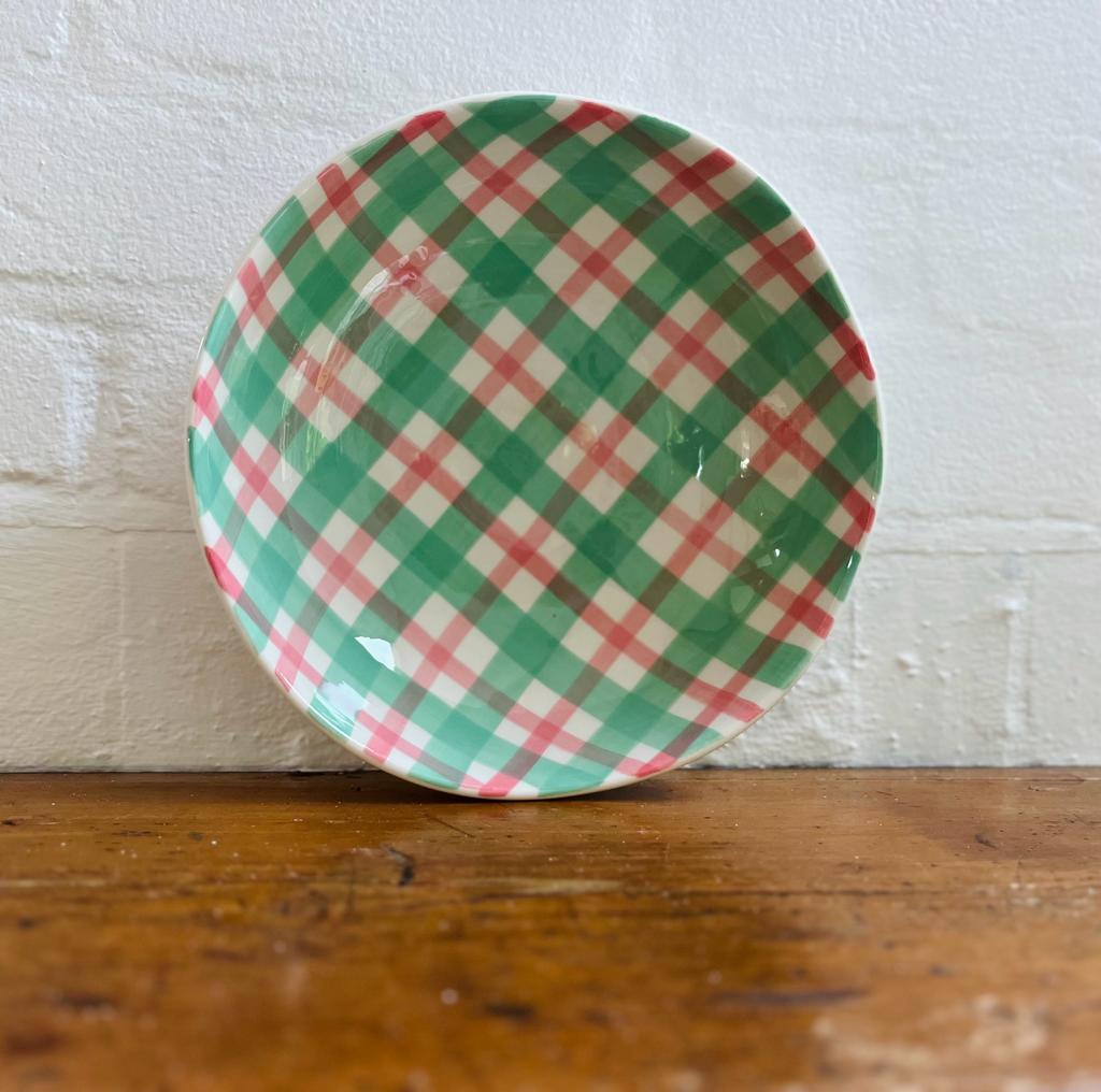 NOSS & CO SALAD BOWL GINGHAM MINT GREEN & PINK