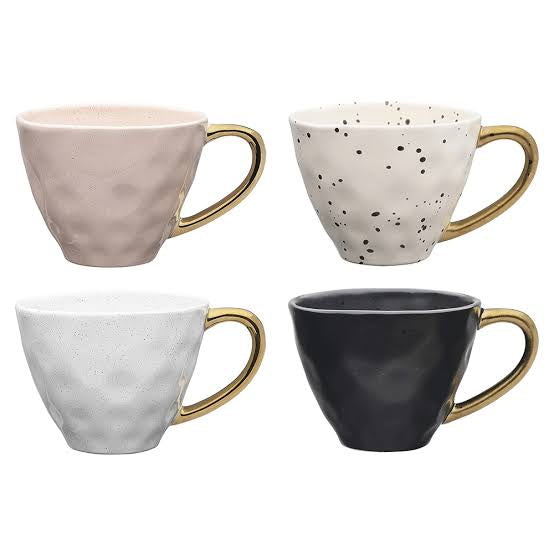 ECOLOGY SPECKLE MUGS S/4 GOLD HANDLE