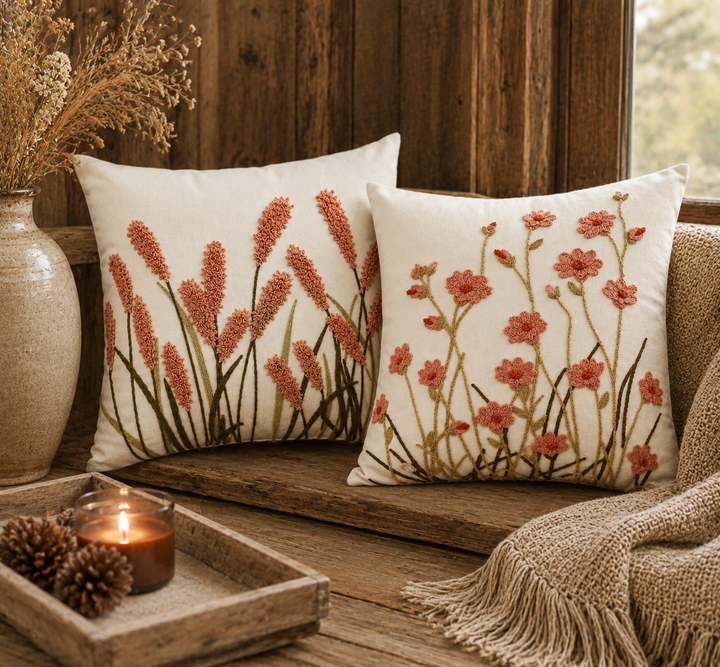 WILDFLOWERS CUSHION CORAL PINK 45X45CM