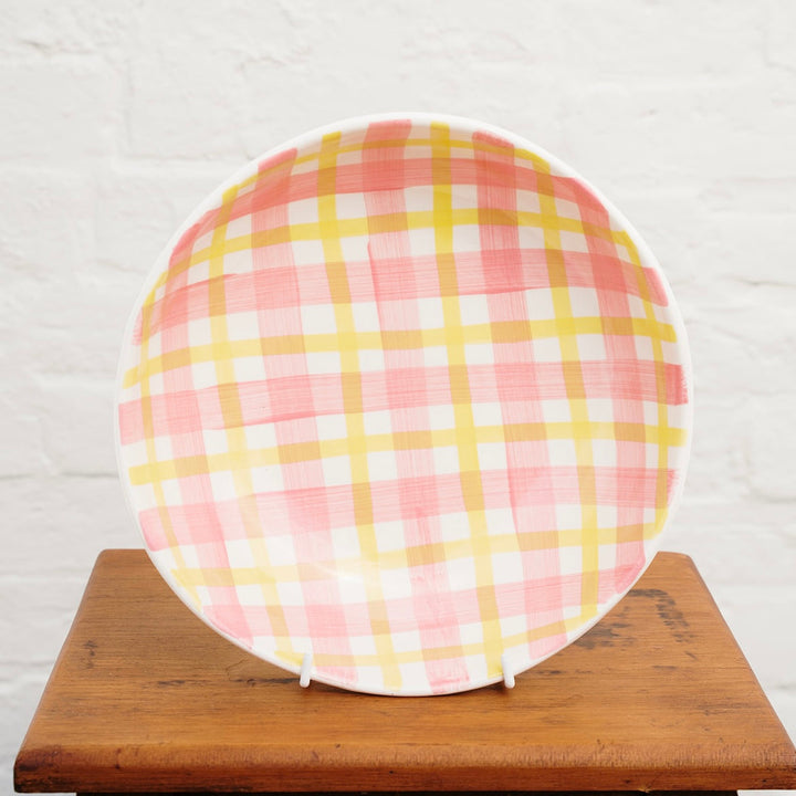 NOSS & CO PINK/YELLOW GINGHAM SALAD BOWL
