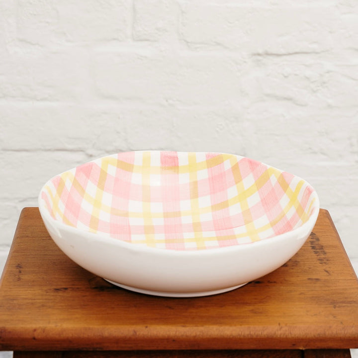 NOSS & CO PINK/YELLOW GINGHAM SALAD BOWL