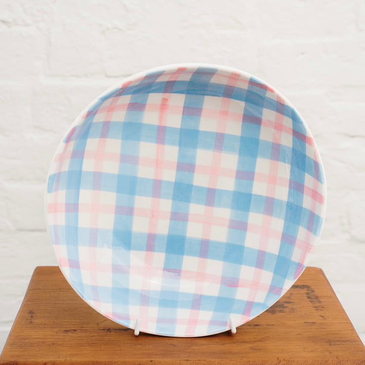 NOSS & CO PINK/BLUE GINGHAM SALAD BOWL