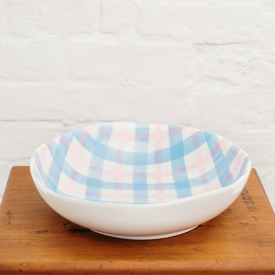NOSS & CO PINK/BLUE GINGHAM SALAD BOWL